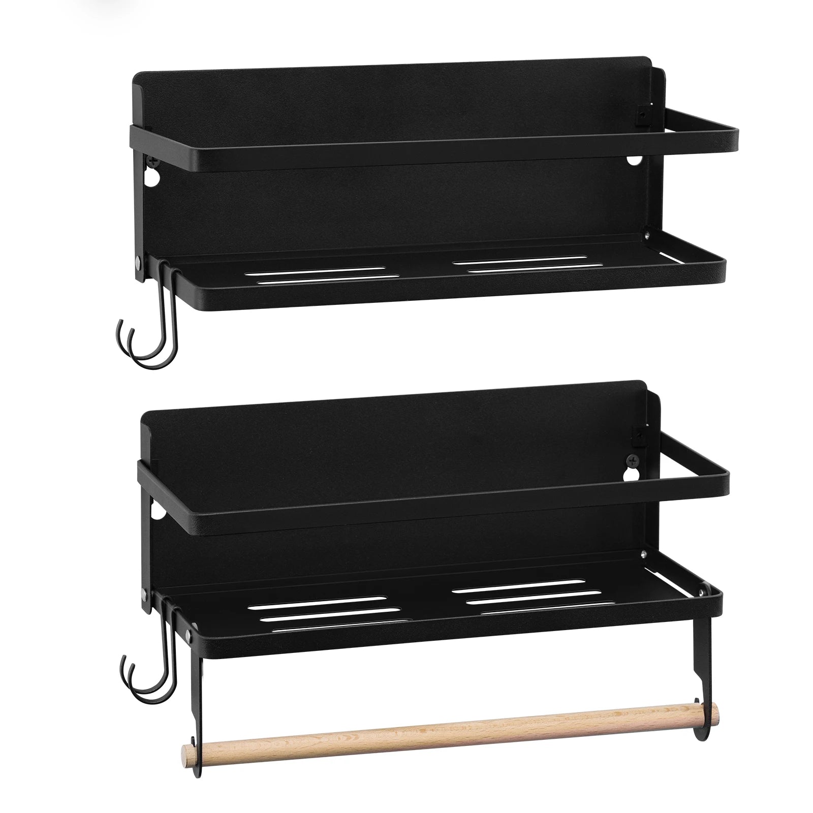 2PCS Wall Shelf with 4 Removable Hooks Towel Holder Spice Rack Kitchen Spice Holder Kitchen Storage Organizer  Household