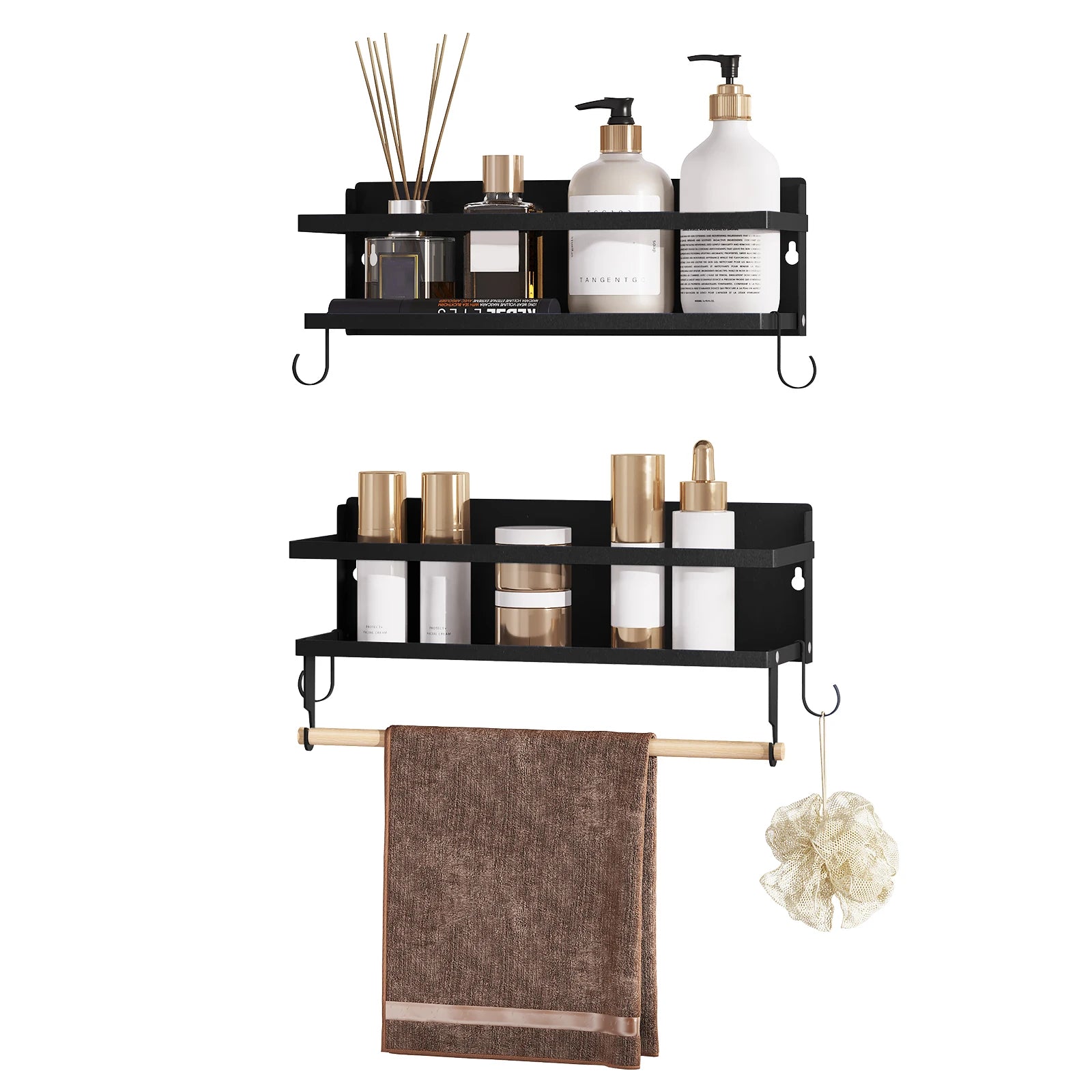 2PCS Wall Shelf with 4 Removable Hooks Towel Holder Spice Rack Kitchen Spice Holder Kitchen Storage Organizer  Household