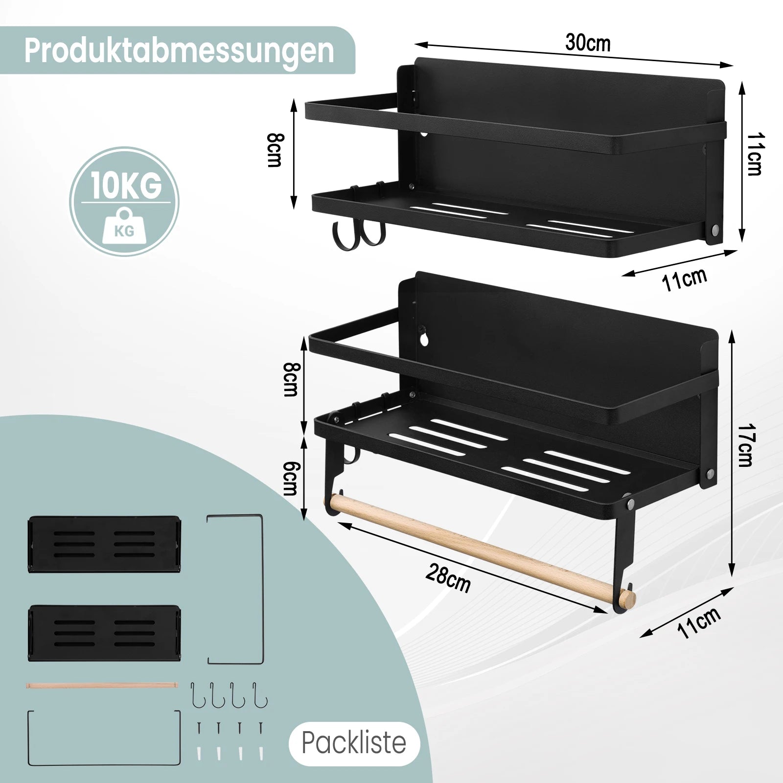 2PCS Wall Shelf with 4 Removable Hooks Towel Holder Spice Rack Kitchen Spice Holder Kitchen Storage Organizer  Household