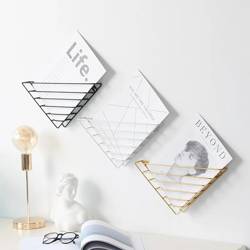 Geometric Shape Iron Magazine Storage Rack Wall Hanging Basket Home Book Organizer Decor For Magazine Book