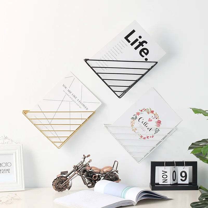 Geometric Shape Iron Magazine Storage Rack Wall Hanging Basket Home Book Organizer Decor For Magazine Book