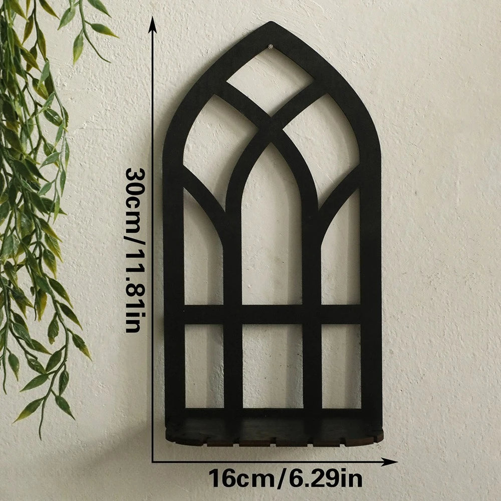 Vintage Cathedral Arch Frame Shelf Gothic Wooden Hollow Wall Decoration Wall Mounted Storage Holder Repisas De Pared Decorativos