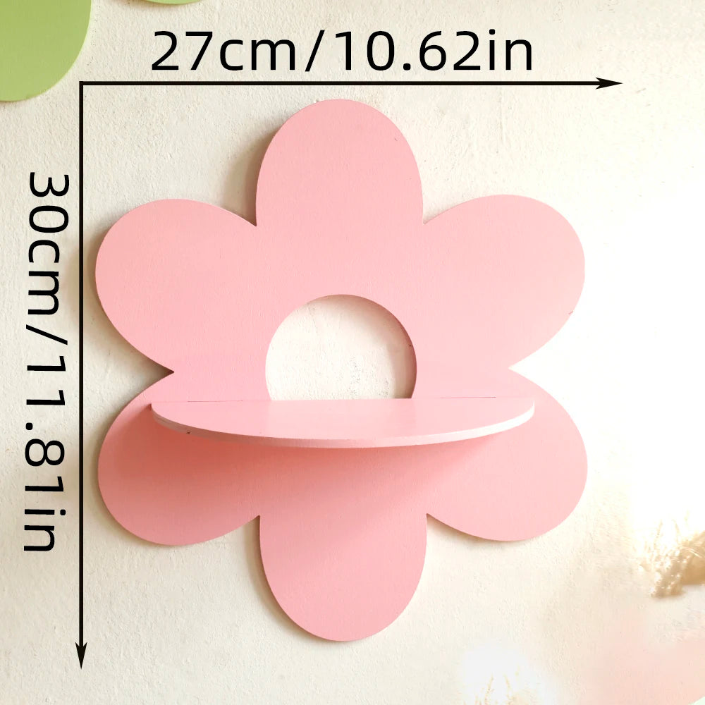 Flower Crystal Shelf Display Boho Floating Wall Shelf for Bedrooms Living Room Aesthetic Wall Mounted Wood Shelves Home Decor