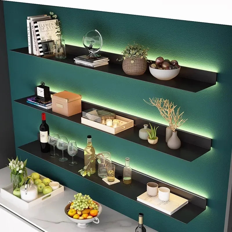 Wall Metal Display Stand Storage Holders LED Luminous Storage Shelf Wall Decorations Living Room Wall Hanging Figure Bookshelf