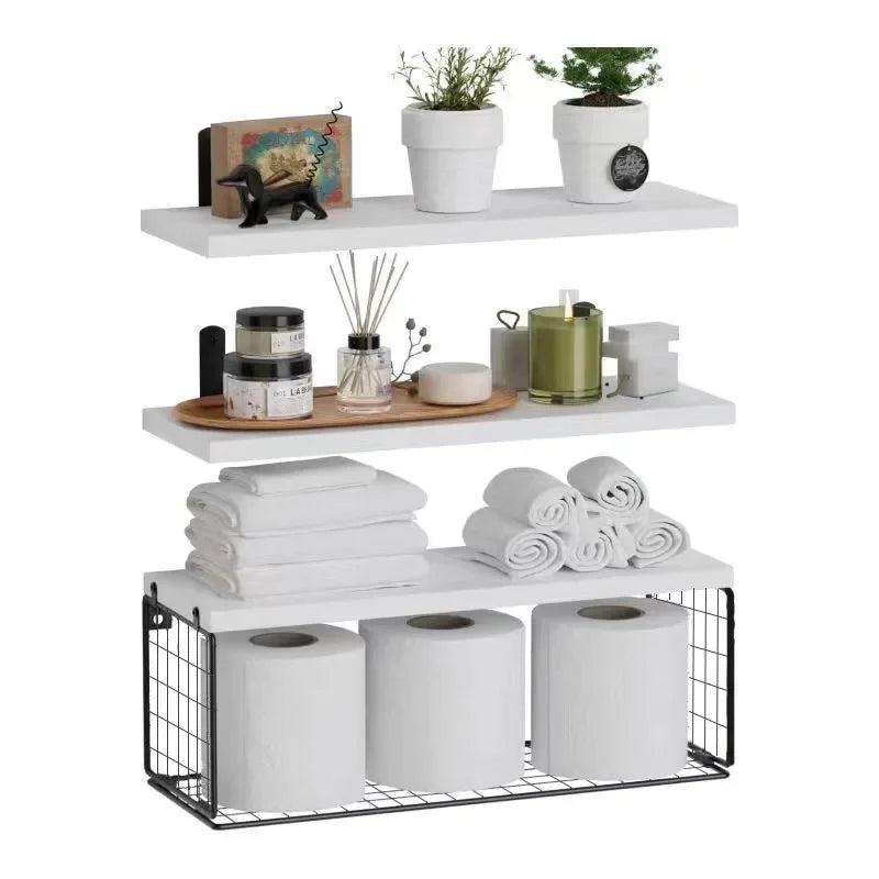Wall Mounted Shelf with Tissue Holder - Iron Bathroom/Kitchen Organizer, Multi-Layer Storage Rack for Toiletries & Spices