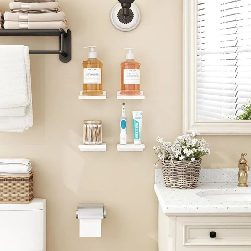 4/2 Pcs White Floating Shelves for Wall Rustic Wood Small Wall Mounted Shelves for Bedroom, Living Room, Kitchen, Bathroom Decor