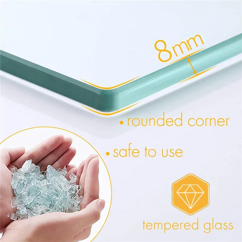 Tempered Glass Bathroom Shelf Aluminum Storage Rack Rectangular 30 40 50cm 1 Tier Silver Sand Sprayed Wall Mounted