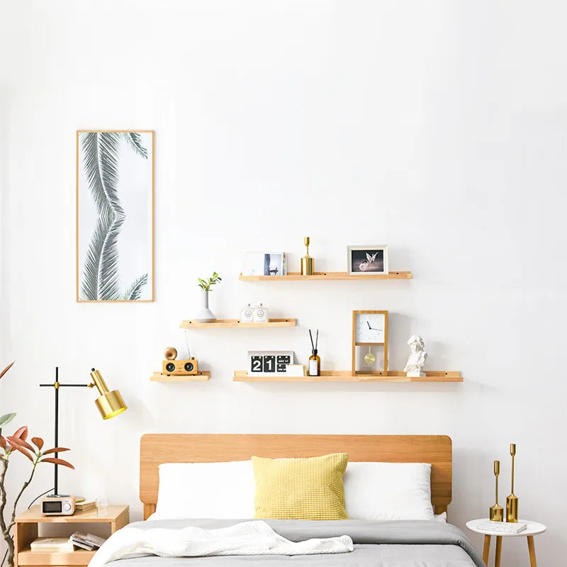 Solid Wood Wall Mounted Storage Rack Bookshelf Display Stand Living Room Bathroom Kitchen Storage Holders Wall Decoration Shelf