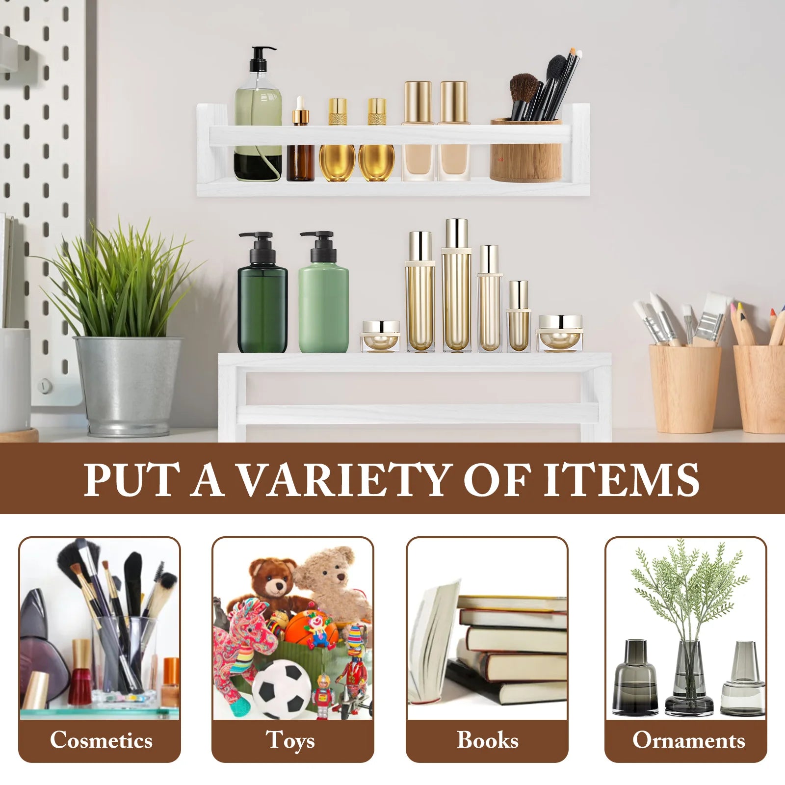 3pcs Floating Shelves for Wall Mounted 16.5in Wood Shelf Wall Decor Storage Display for Bedroom, Living Room, Bathroom, Kitchen