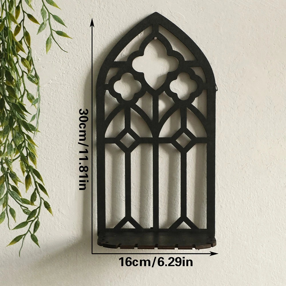 Vintage Cathedral Arch Frame Shelf Gothic Wooden Hollow Wall Decoration Wall Mounted Storage Holder Repisas De Pared Decorativos