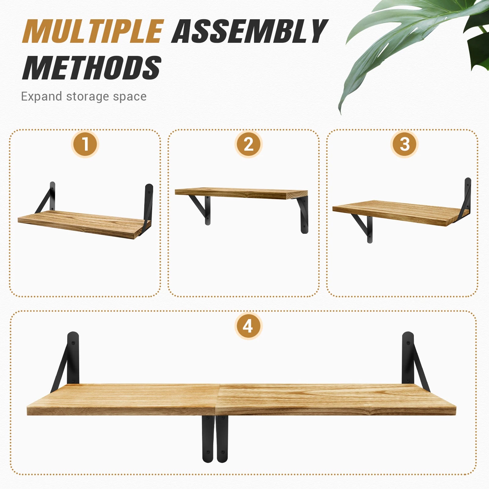 DayPlus Floating Shelves 3 Pieces Wall Shelf Wood and Metal, Wall Shelves for Storage, Rustic Metal Wire, for Home, Office
