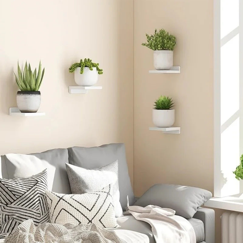 4/2 Pcs White Floating Shelves for Wall Rustic Wood Small Wall Mounted Shelves for Bedroom, Living Room, Kitchen, Bathroom Decor