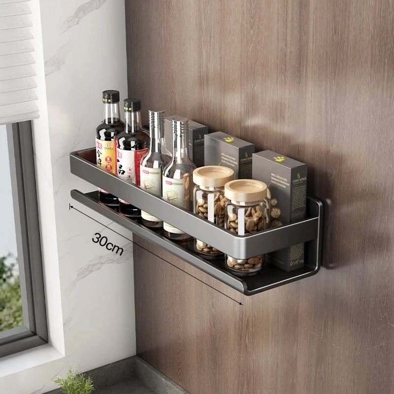 kitchen Stainless steel storage rack no punching bathroom wall shelf Seasoning bottle storage kitchen accessories organizer