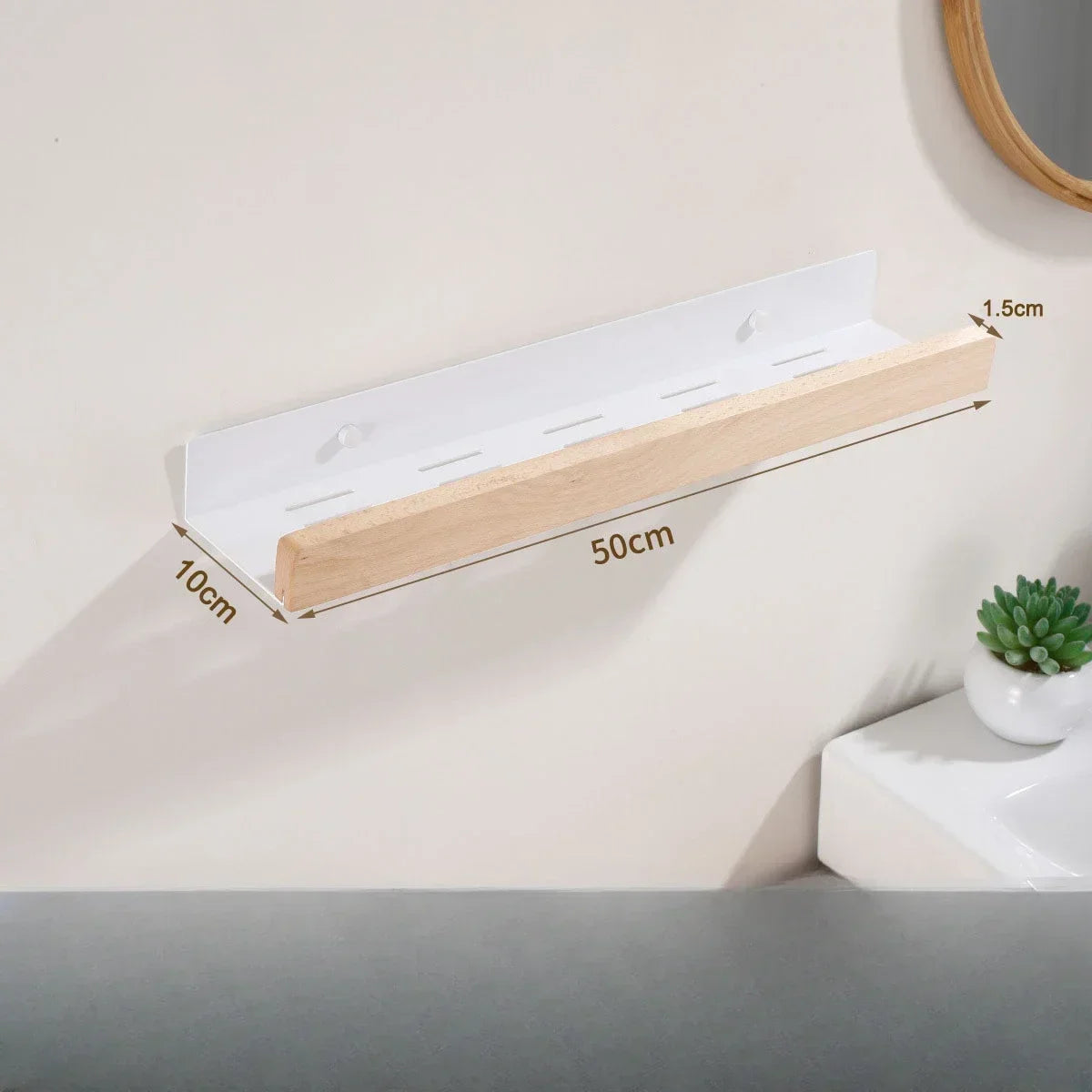 Bathroom Shelves，Wood bathroom shelf wall without drilling, Seasoning Board shower Storage Rack，No drill bathroom shelf
