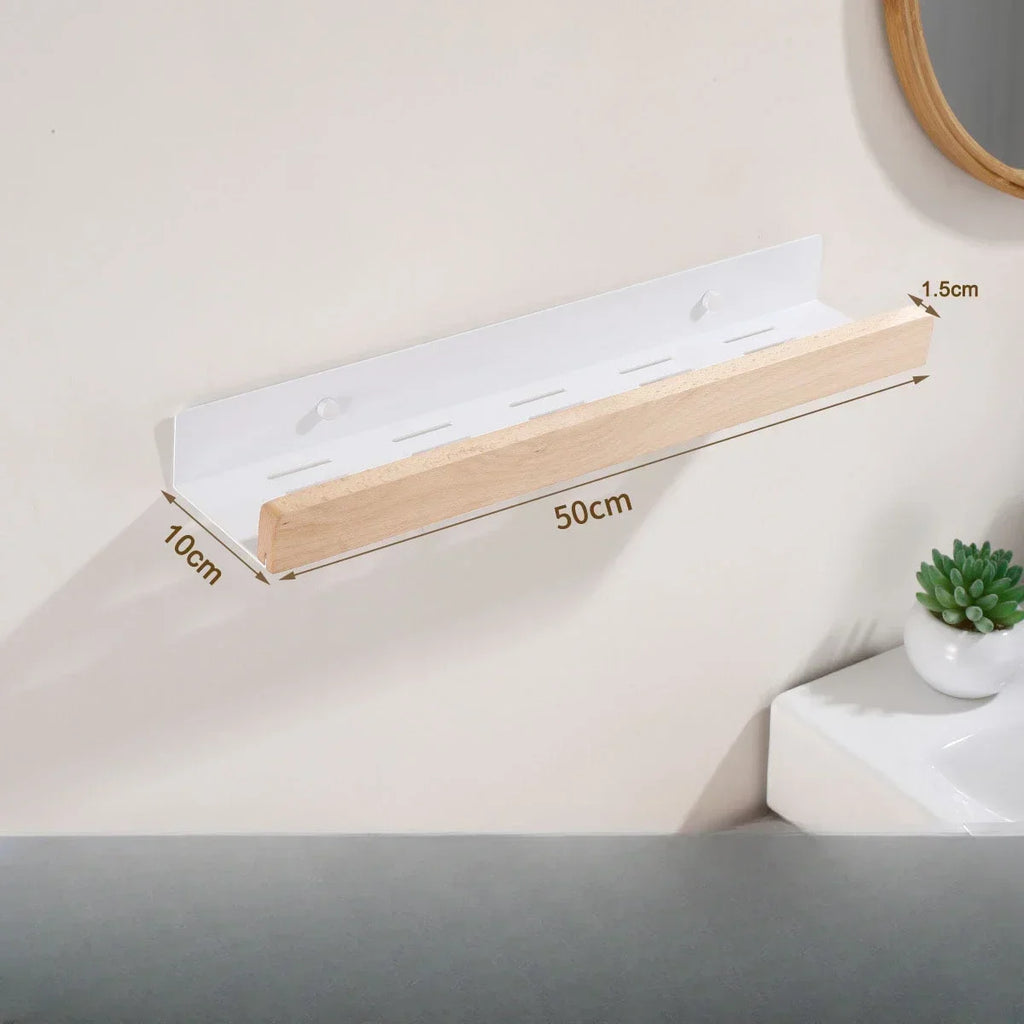 Bathroom Shelves，Wood bathroom shelf wall without drilling, Seasoning Board shower Storage Rack，No drill bathroom shelf