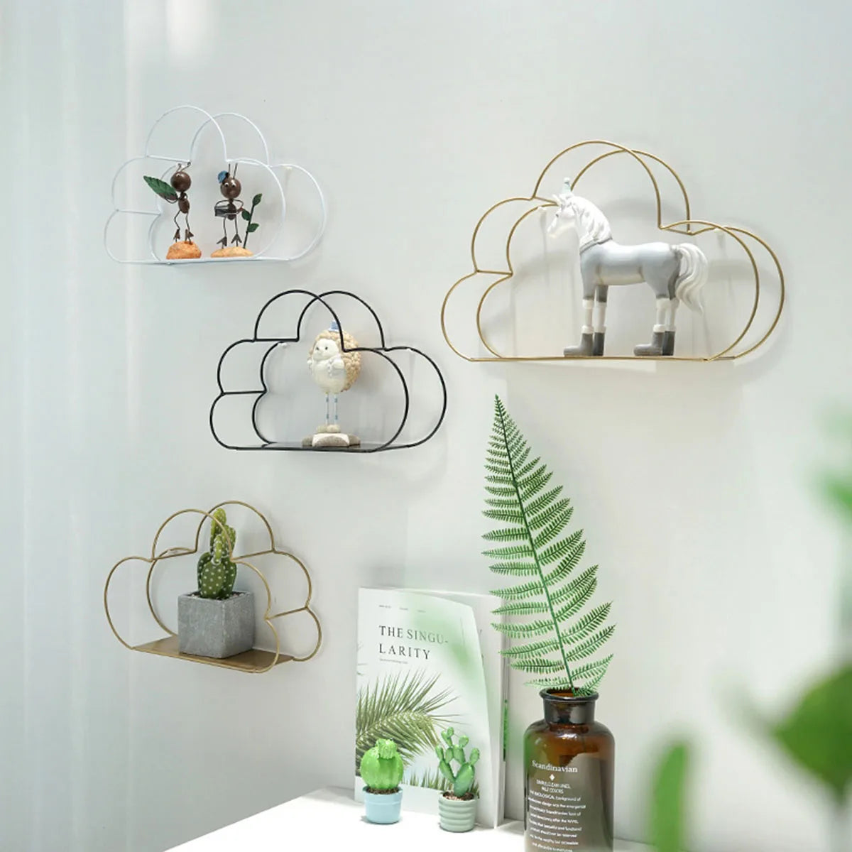 Creative Cloud Iron Shelving Wall Shelf Wooden Clapboard Nordic Style Decoration Children Room Decoration Display Stand