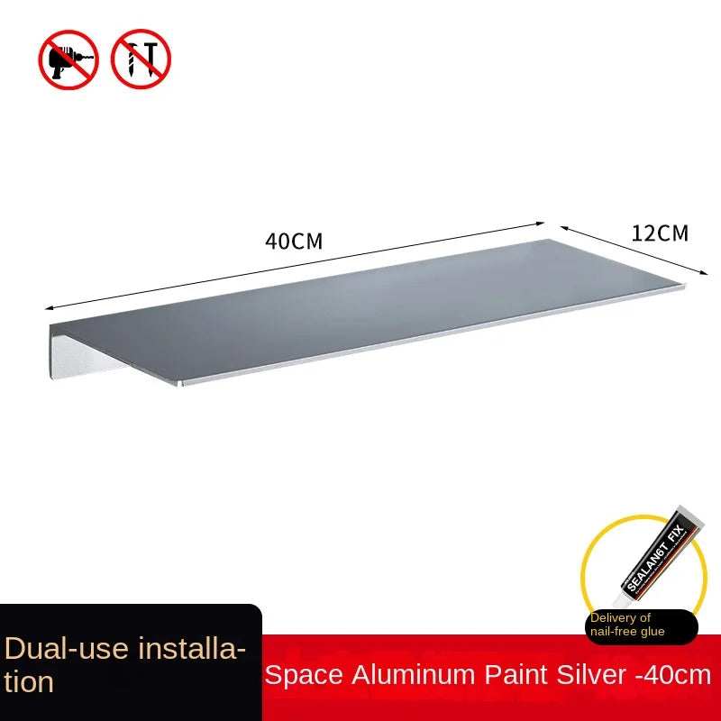 Perforation-free stainless steel wire light luxury bathroom shelf Wall-mounted bathroom toilet cell phone shelf