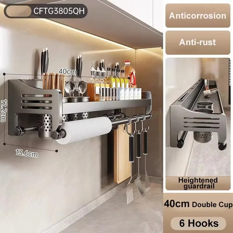 Kitchen Shelf Rack Stainless Steel Household Wall-mounted Seasoning Chopstick Knife Holder Storage Organizer Kitchen Hanger Rack