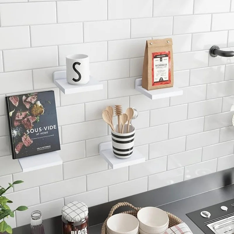 4/2 Pcs White Floating Shelves for Wall Rustic Wood Small Wall Mounted Shelves for Bedroom, Living Room, Kitchen, Bathroom Decor
