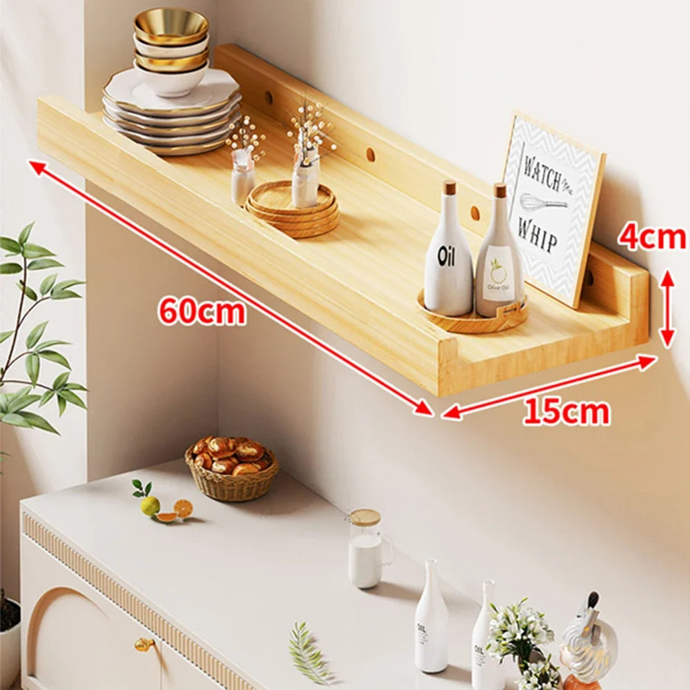 60cm Wooden Storage Rack Wall-Mounted Bookshelves Display Living Room Space Saving Floating Shelf for Modern Home Organizer