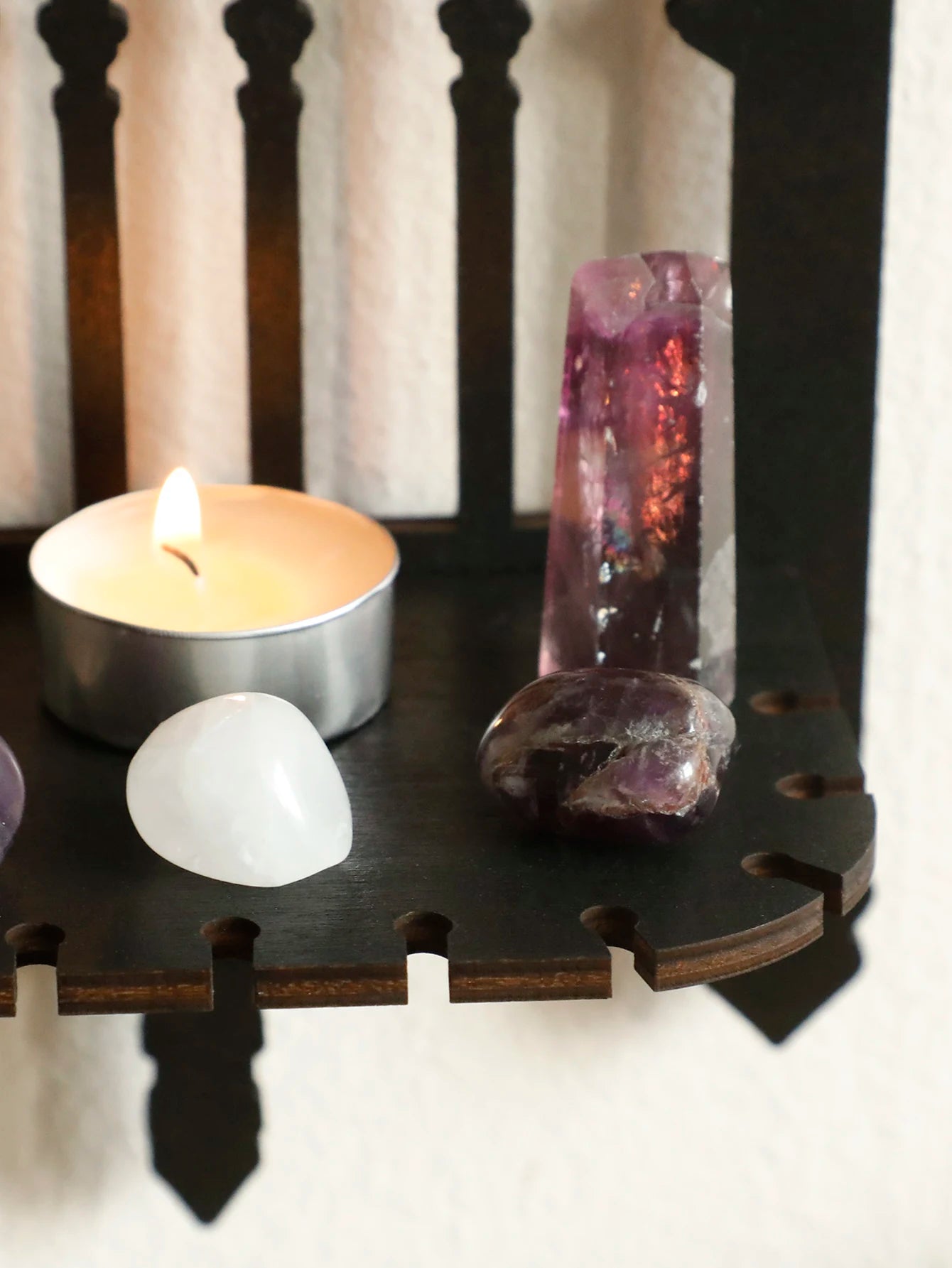 Black Gothic Wooden Shelf Wall Decor Hollow Vintage Fence shape Wall Hanging Decor Floating Shelves Crystal Holder Room Decor