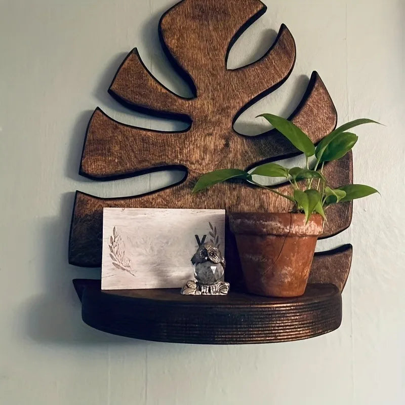 1pcs Solid Wood Wall Mounted Shelf - Textured Surface Organizer for Indoor Outdoor Potted Plants Home Wall Decor