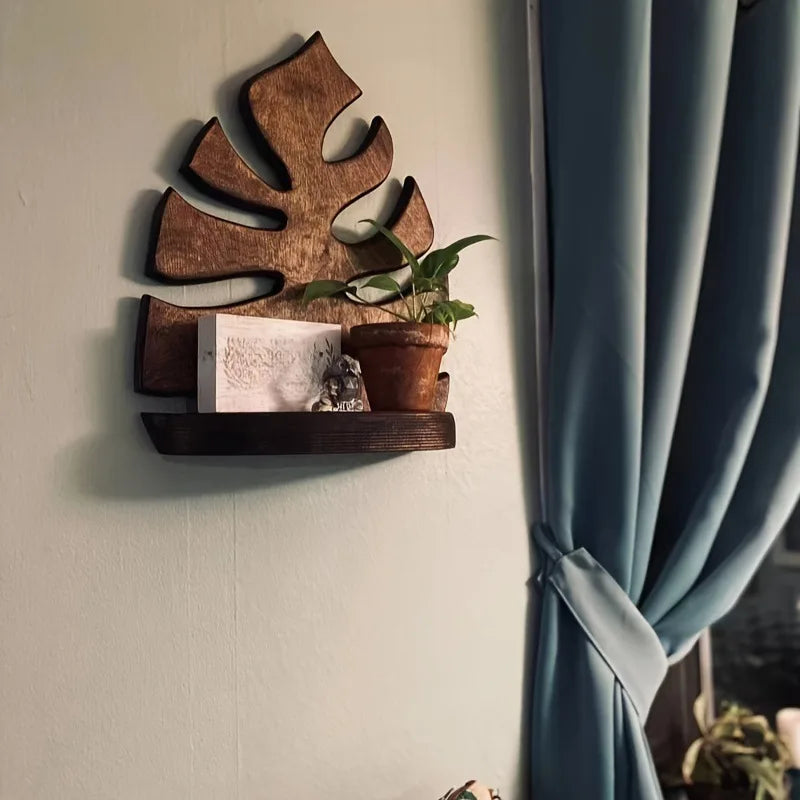 1pcs Solid Wood Wall Mounted Shelf - Textured Surface Organizer for Indoor Outdoor Potted Plants Home Wall Decor