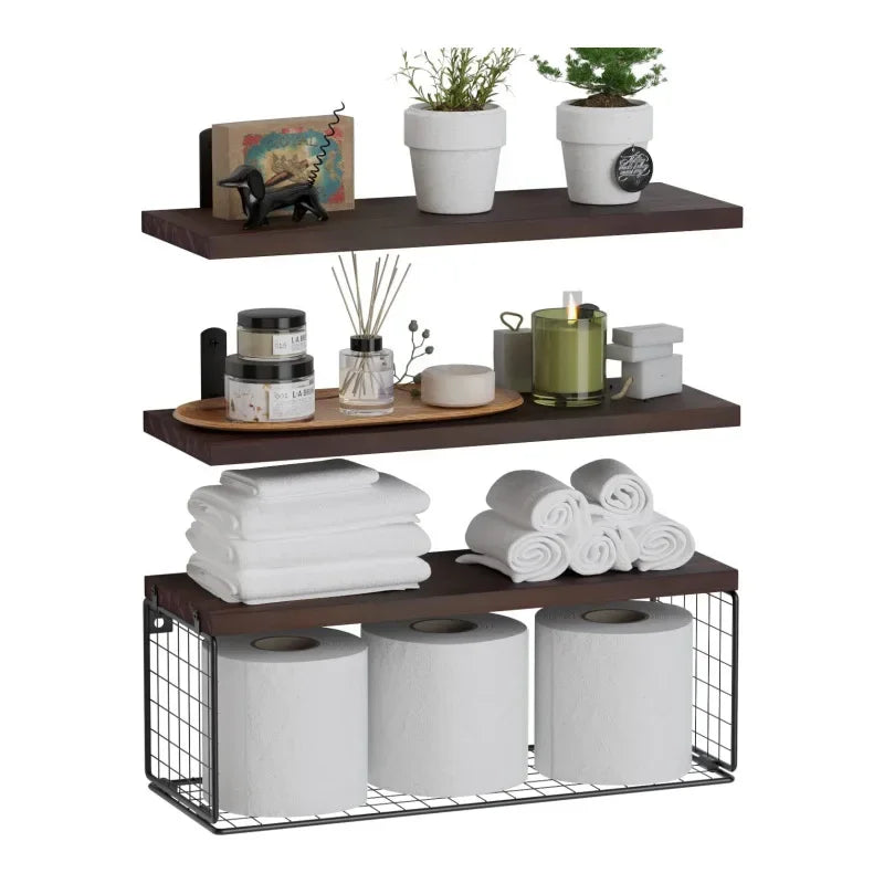 Wall Mounted Shelf with Tissue Holder - Iron Bathroom/Kitchen Organizer, Multi-Layer Storage Rack for Toiletries & Spices