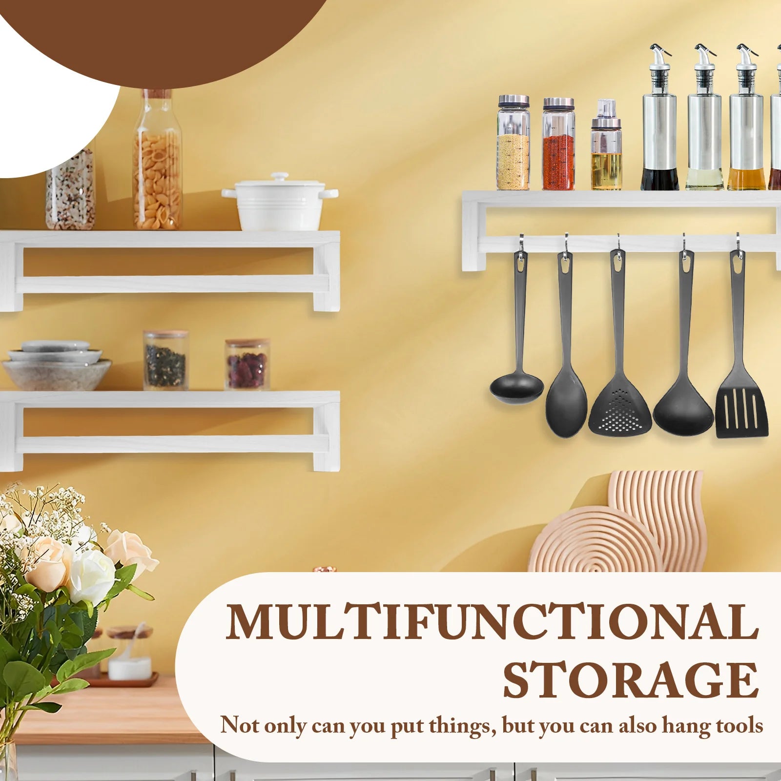 3pcs Floating Shelves for Wall Mounted 16.5in Wood Shelf Wall Decor Storage Display for Bedroom, Living Room, Bathroom, Kitchen
