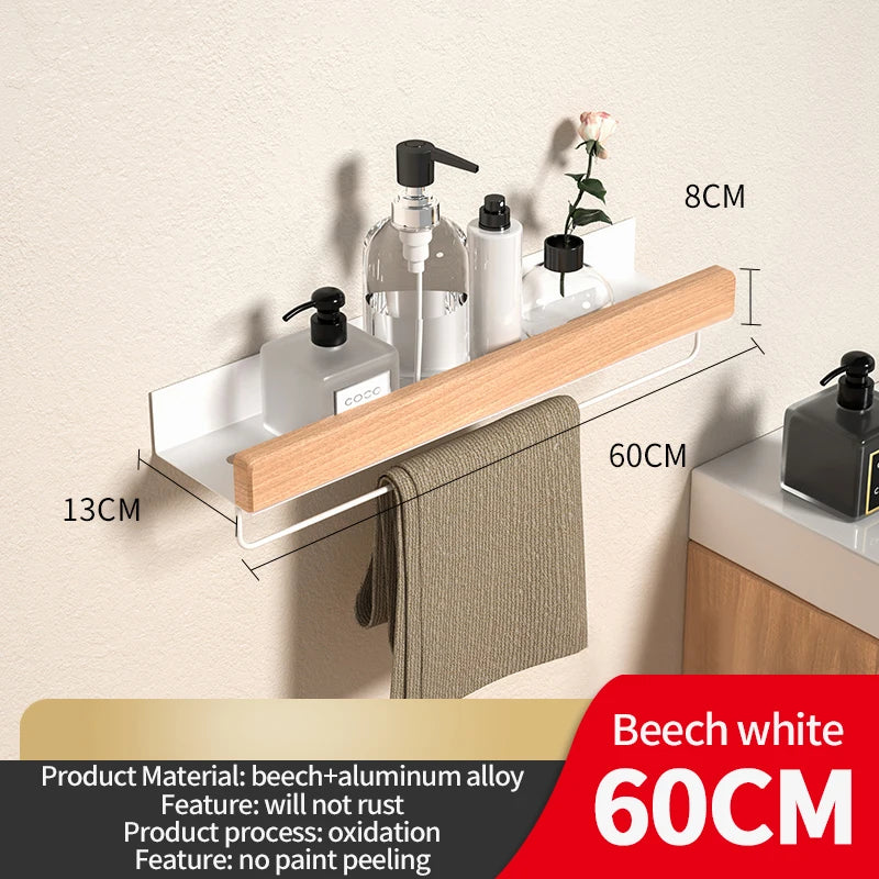 Wood Aluminum Material Bathroom Shelf Organizer Corner Shelf Shampoo Storage Shelf Shower Wall Rack Bathroom Organizer Accessory