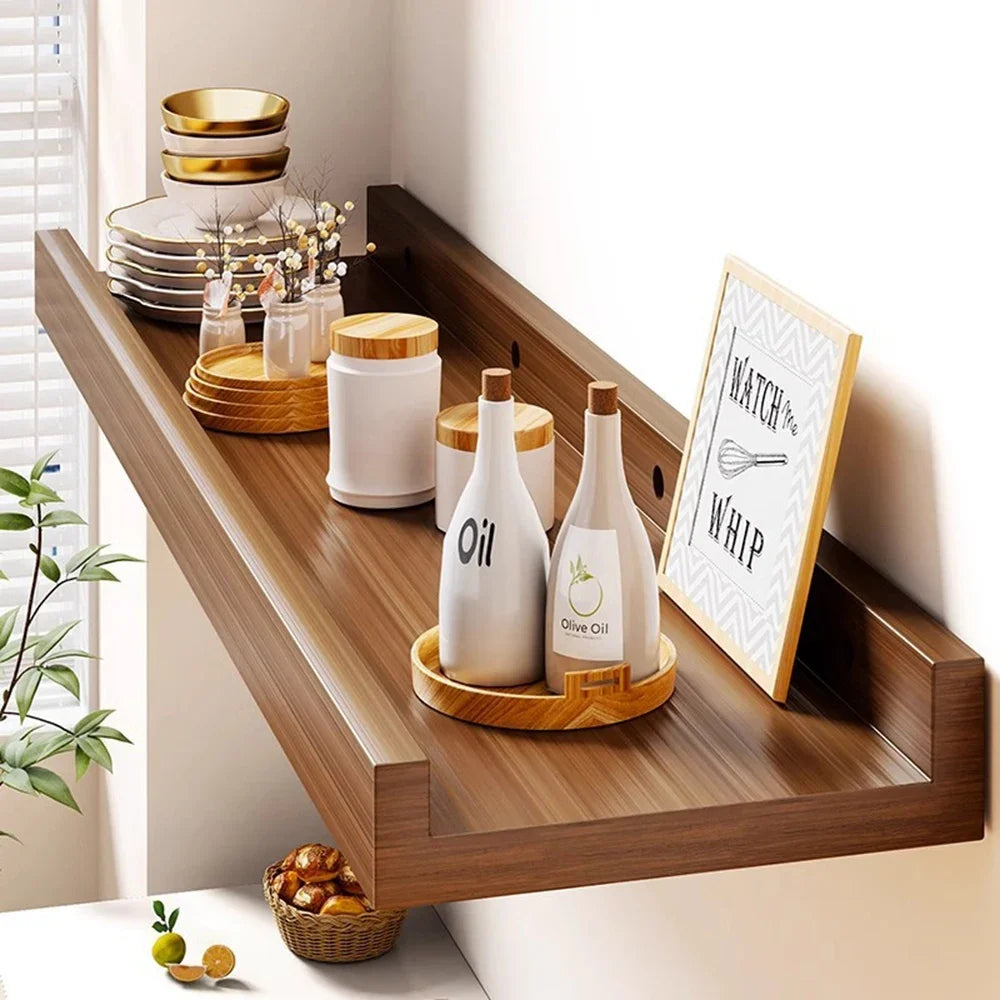 60cm Wooden Storage Rack Wall-Mounted Bookshelves Display Living Room Space Saving Floating Shelf for Modern Home Organizer