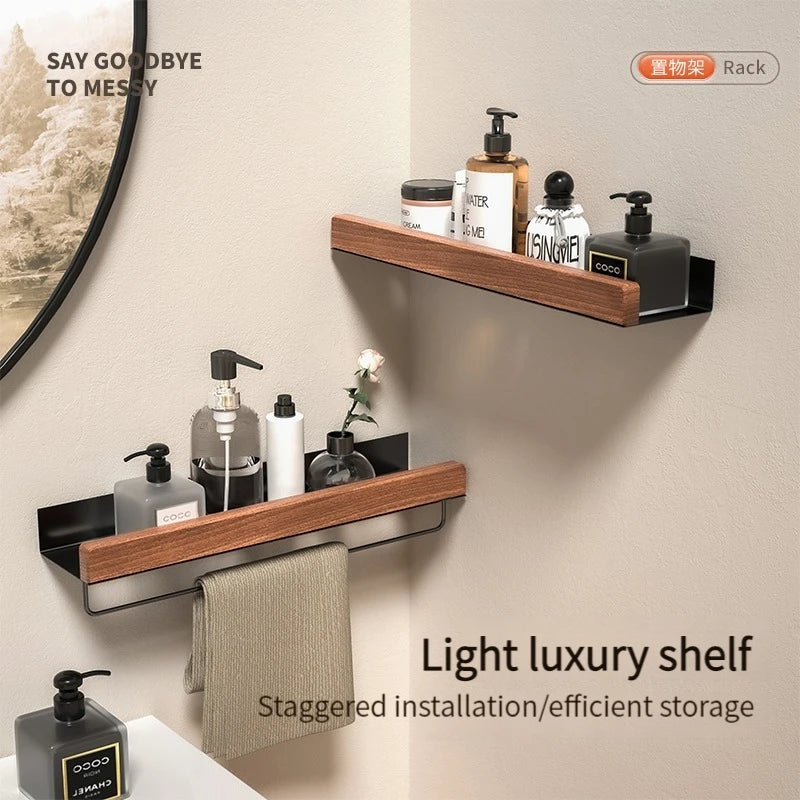 Wood Aluminum Material Bathroom Shelf Organizer Corner Shelf Shampoo Storage Shelf Shower Wall Rack Bathroom Organizer Accessory
