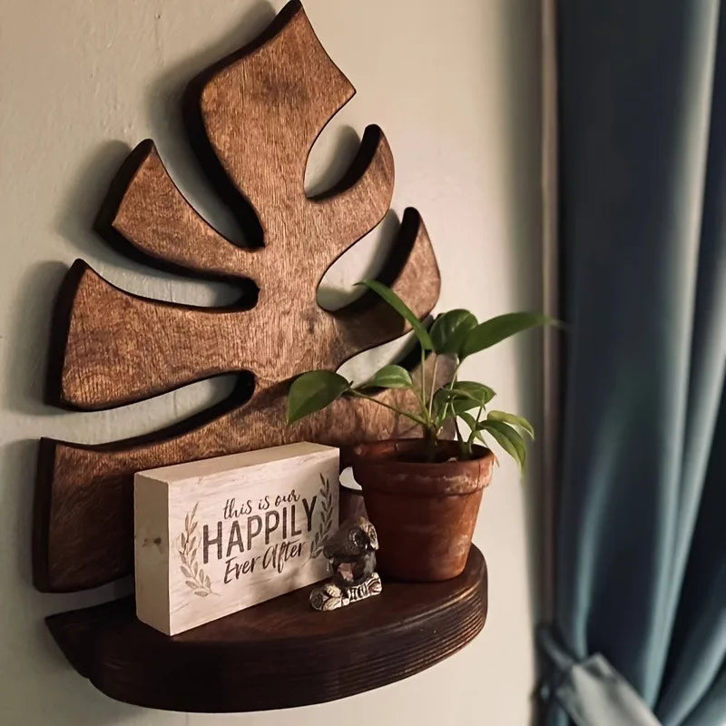 1pcs Solid Wood Wall Mounted Shelf - Textured Surface Organizer for Indoor Outdoor Potted Plants Home Wall Decor