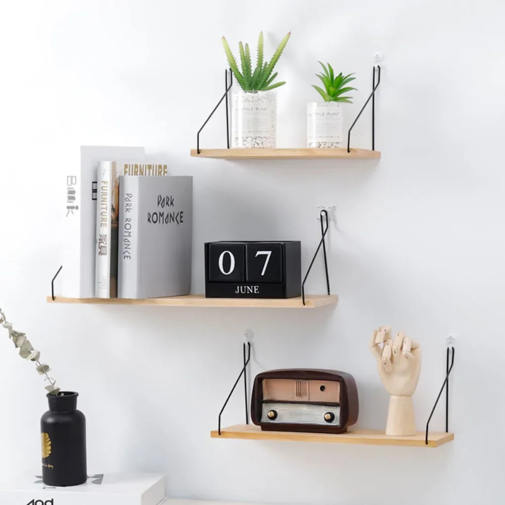 Wooden Iron Wall Shelf Wall Mounted Storage Rack Organization for Bedroom Home Decor Kid Room DIY Wall Decoration Holder