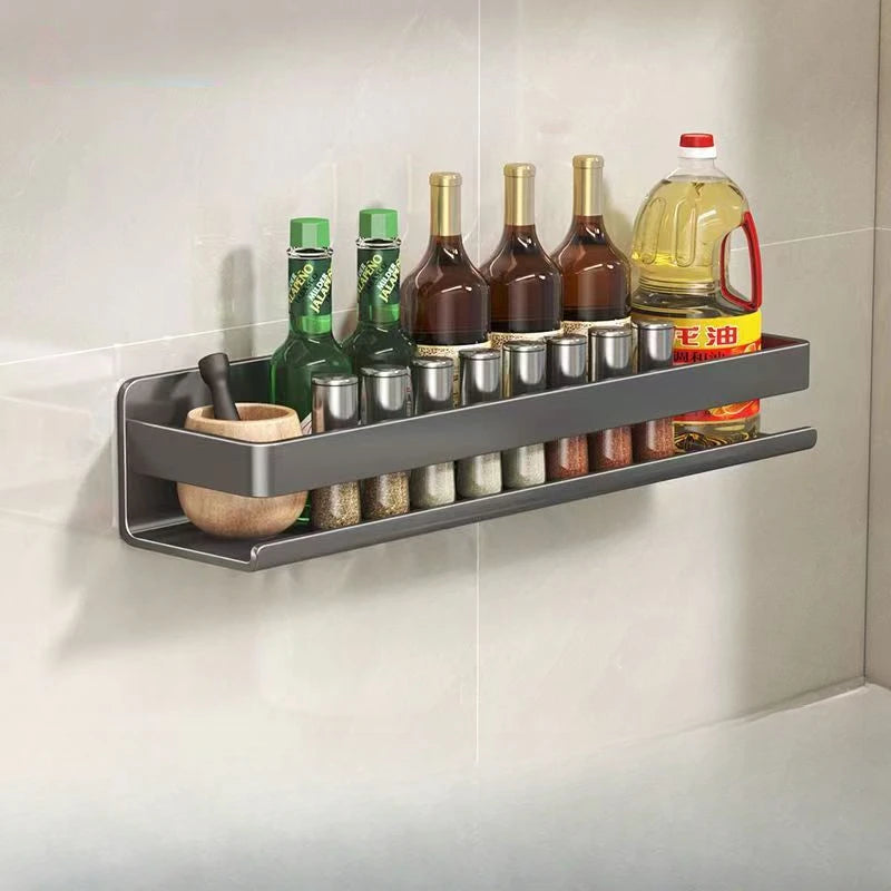 kitchen Stainless steel storage rack no punching bathroom wall shelf Seasoning bottle storage kitchen accessories organizer