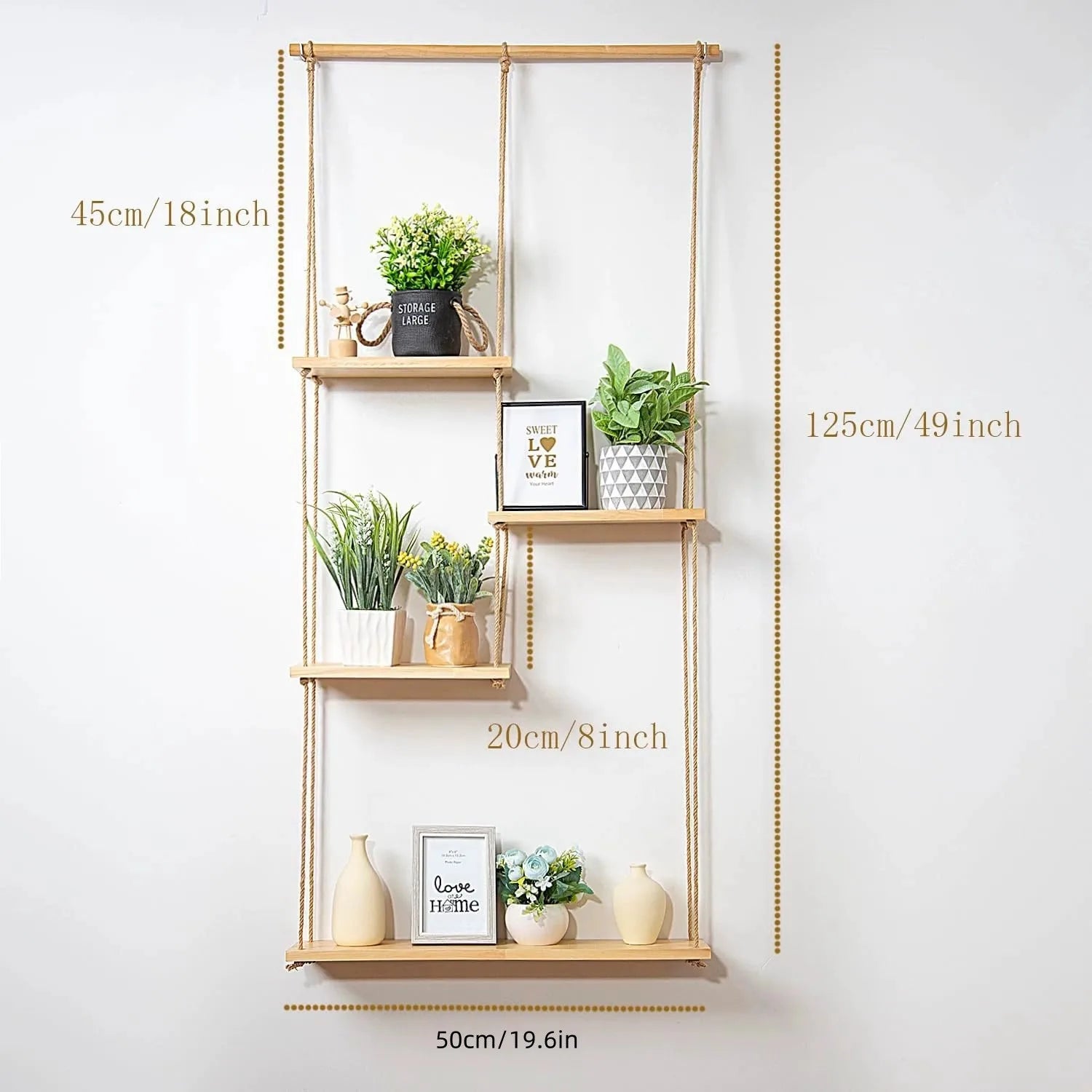 Macrame Wall Hanging Shelf- Handmade Decorative Floating Boho Shelf-Plant Shelf Display Rack to Organize Not Included Flowerpot