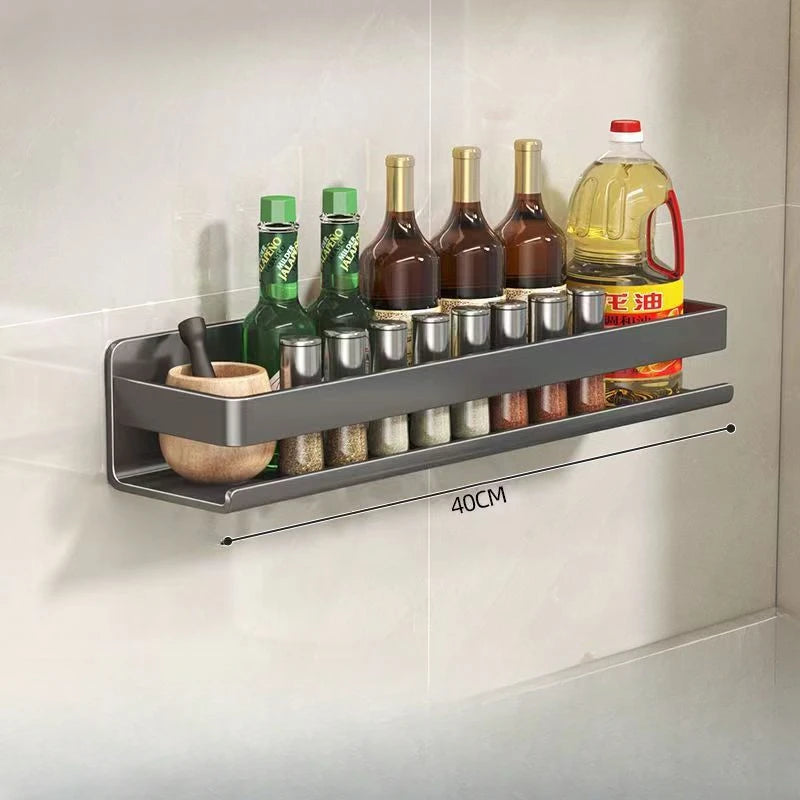 kitchen Stainless steel storage rack no punching bathroom wall shelf Seasoning bottle storage kitchen accessories organizer