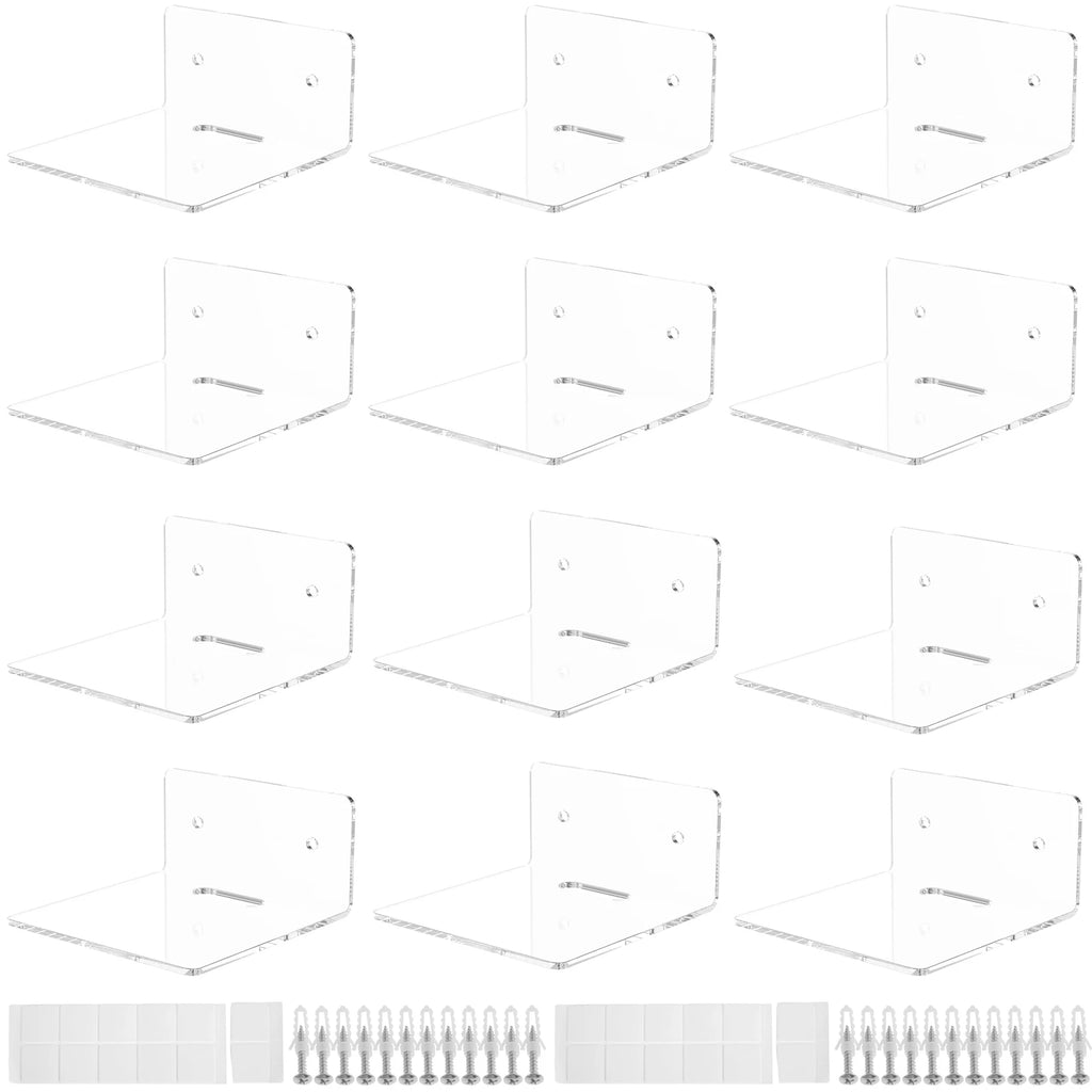6/12Pcs Acrylic Wall Shelves Floating Shelves Clear Small Shelf Product Display Stand Wall Decoration Storage Rack