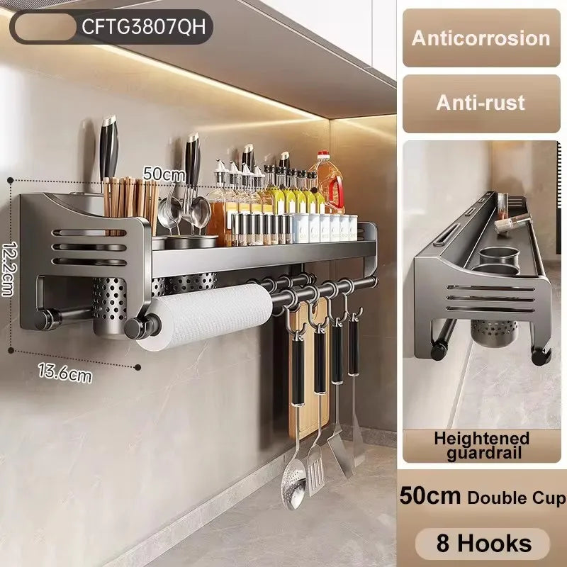 Kitchen Shelf Rack Stainless Steel Household Wall-mounted Seasoning Chopstick Knife Holder Storage Organizer Kitchen Hanger Rack