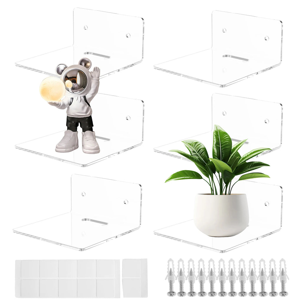 6/12Pcs Acrylic Wall Shelves Floating Shelves Clear Small Shelf Product Display Stand Wall Decoration Storage Rack