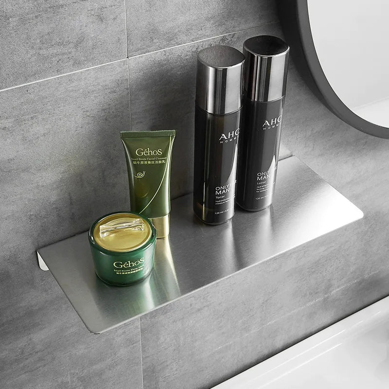 Perforation-free stainless steel wire light luxury bathroom shelf Wall-mounted bathroom toilet cell phone shelf