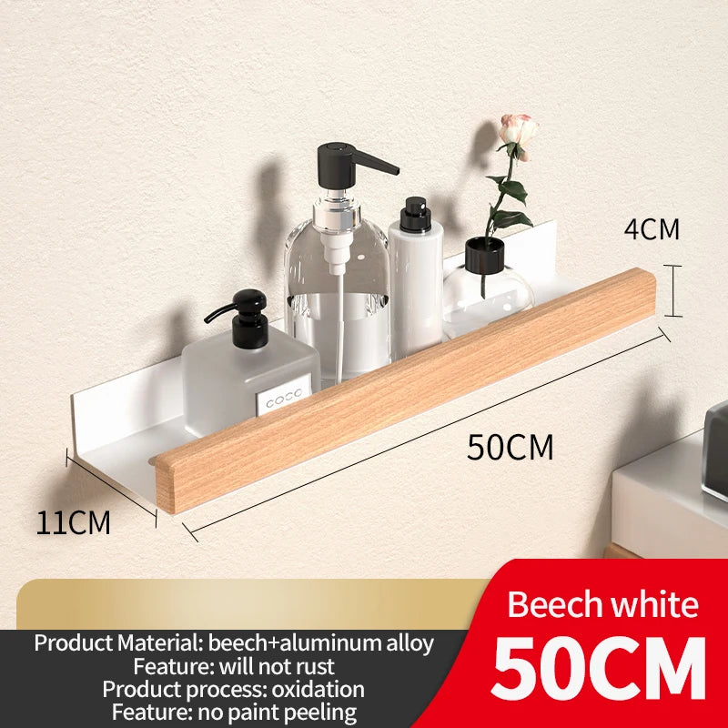 Wood Aluminum Material Bathroom Shelf Organizer Corner Shelf Shampoo Storage Shelf Shower Wall Rack Bathroom Organizer Accessory