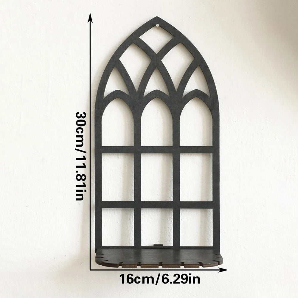 Vintage Cathedral Arch Frame Shelf Gothic Wooden Hollow Wall Decoration Wall Mounted Storage Holder Repisas De Pared Decorativos