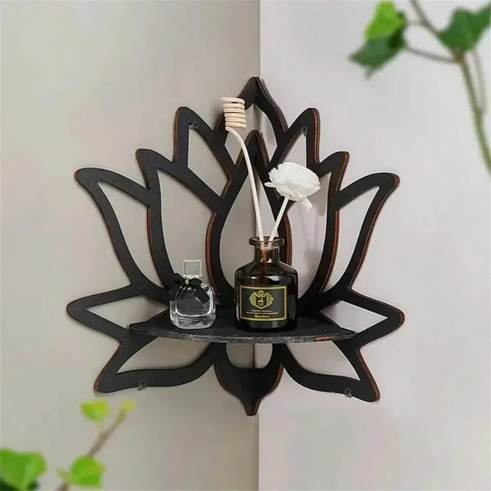 Lotus Floating Wall Shelf Crystal Display Rack Aesthetic Room Decor Modern Wooden Shelf for Candles Ornaments and Home Accents