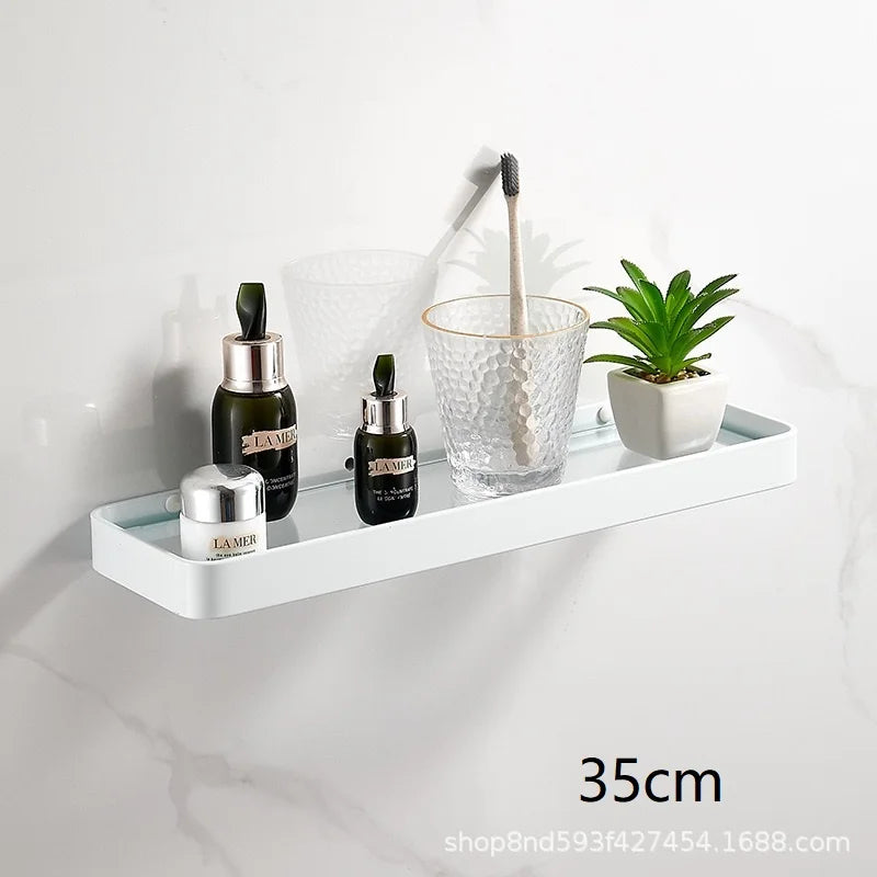 Bathroom Glass Shelf No Drill Organizer Shower Storage Rack Black Corner Shelves Wall Mounted Aluminum Toilet Shampoo Holder