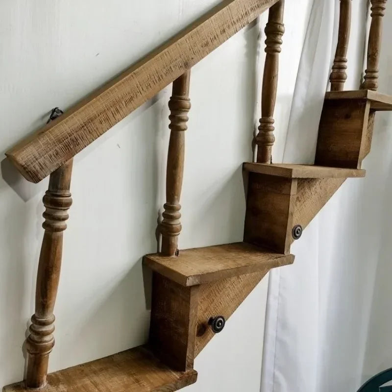 American Rural Style Designer Home Homestay Courtyard Decoration Retro Creative Staircase Wall Hanging Flower Rack Storage Rack