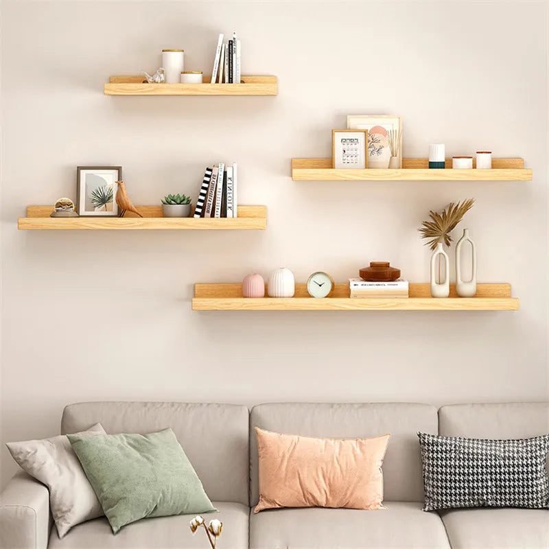 Solid Wood Wall Mounted Storage Rack Bookshelf Display Stand Living Room Bathroom Kitchen Storage Holders Wall Decoration Shelf