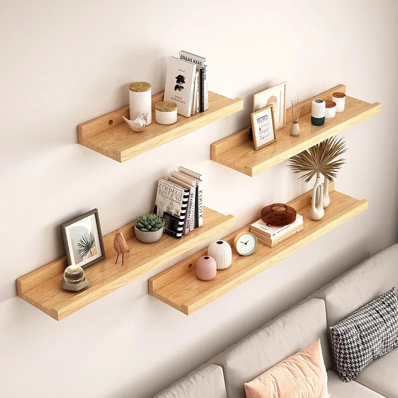 Solid Wood Wall Mounted Storage Rack Bookshelf Display Stand Living Room Bathroom Kitchen Storage Holders Wall Decoration Shelf