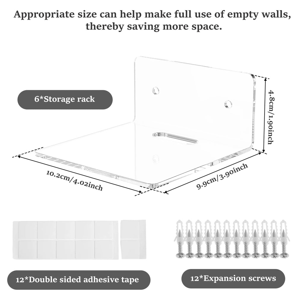 6/12Pcs Acrylic Wall Shelves Floating Shelves Clear Small Shelf Product Display Stand Wall Decoration Storage Rack