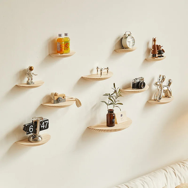 Solid Wood Storage Rack Punch-Free Partition Wall-Mounted Bedroom Living Room Background Wall Projector Rack